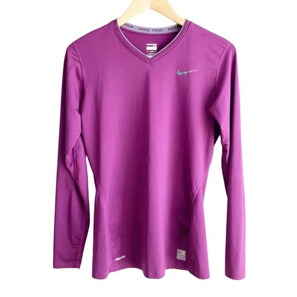 Nike Pro Vneck Fitted Workout Shirt Purple M - Picture 1 of 10